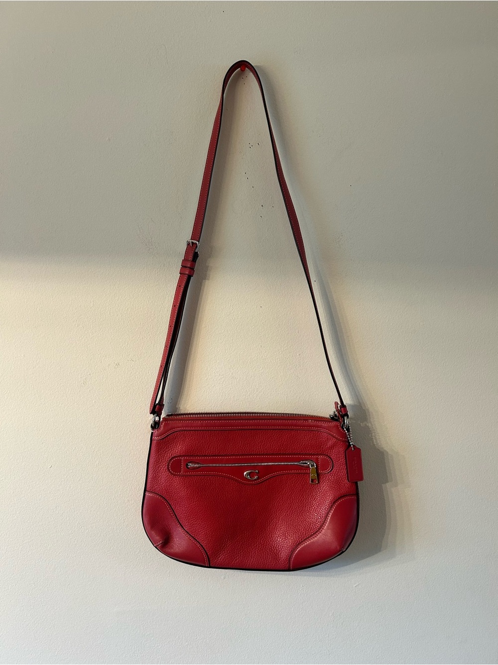 Coach lvie Red Pebbled Leather Crossbody with Front Zip Accent